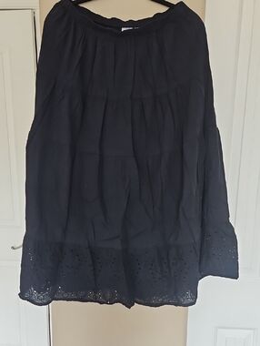 Indigo Black Tiered A-Line Skirt with Eyelet Trim